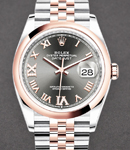 Datejust 36mm in Steel with Rose Gold Smooth Bezel on Jubilee Bracelet with Rhodium Roman Dial - Diamond on 6 & 9