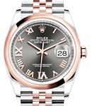 Datejust 36mm in Steel with Rose Gold Smooth Bezel on Jubilee Bracelet with Rhodium Roman Dial - Diamond on 6 & 9