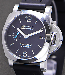 PAM 1370- Luminor Quaranta 40mm in Steel on Black Rubber Leather Strap with Black Dial