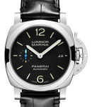 PAM 1370- Luminor Quaranta 40mm in Steel on Black Crocodile Leather Strap with Black Dial