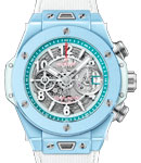 Big Bang Eden Rock St Barths 45mm in Turqoise Blue Ceramic on White Fabric Strap with Skeleton Dial