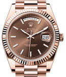 Day Date 40mm in Rose Gold with Fluted Bezel on President Bracelet with Chocolate Index Dial