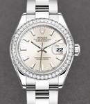 Datejust 28mm in Steel with White Gold Diamond Bezel on Oyster Bracelet with Silver Stick Dial