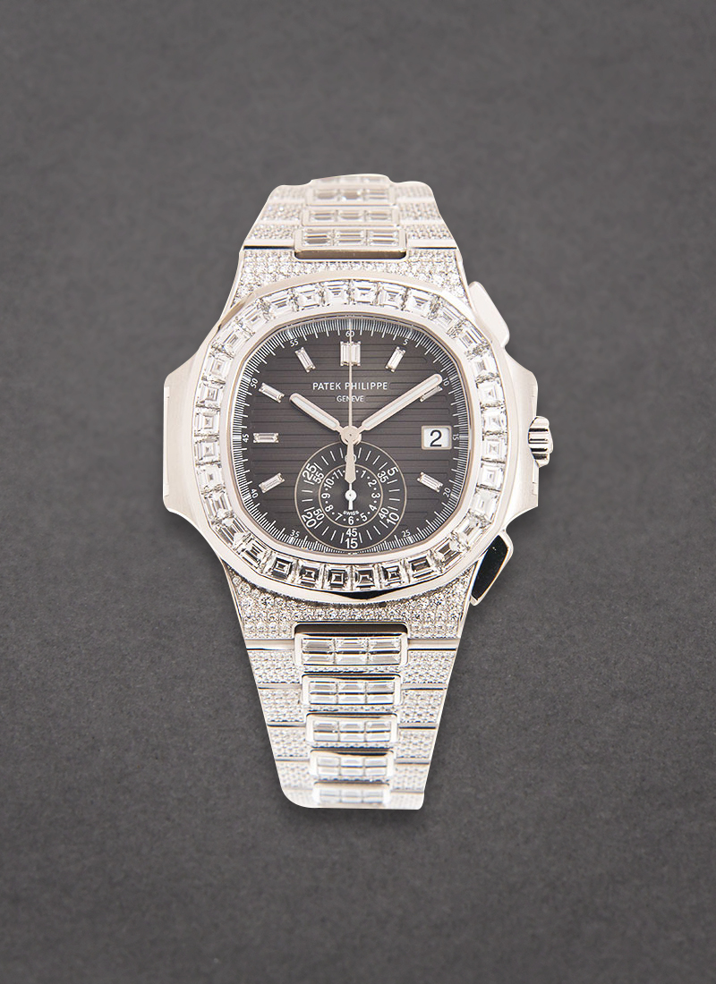 Patek Philippe Nautilus 5980 Chronograph in White Gold with Pave Diamond Case