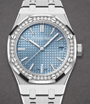 Royal Oak 37mm in Steel with Diamond Bezel on Steel Bracelet with Sky Blue Tapisserie Dial