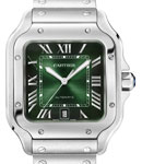 Santos 100 Large Size 40mm in Steel on Steel Bracelet with Green Dial