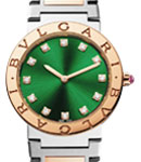 Bvlgari 33mm in Steel with Rose Gold Bezel on Steel and Rose Gold Bracelet with Green Diamond Dial