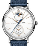 Portofino Complete Calender 41mm in Steel on Blue Calfskin Leather Strap with White Dial