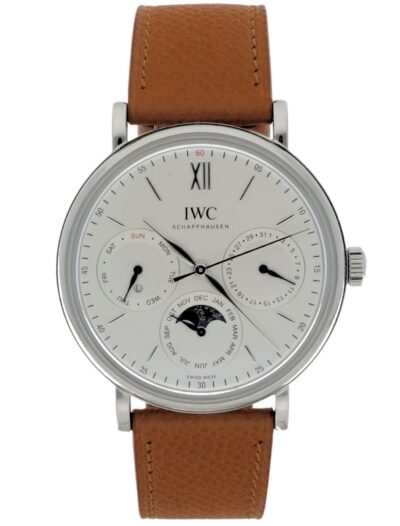 Portofino Perpetual Calender 40mm in Steel on Tan Calfskin Leather Strap with White Dial
