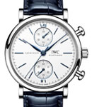 Portofino Chronograph 39mm in Steel on Blue Alligator Leather Strap with Silver Dial
