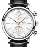 Portofino Chronograph 39mm in Steel on Black Alligator Leather Strap with Silver Dial - Rose Gold Markers