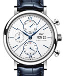 Portofino Chronograph 42mm in Steel on Blue Alligator Leather Strap with White Dial