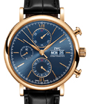 Portofino Chronograph 42mm in Rose Gold on Black Alligator Leather Strap with Blue Dial - RG Markers