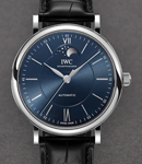 Portofino Moonphase 40mm in Steel on Black Alligator Leather Strap with Blue Dial 