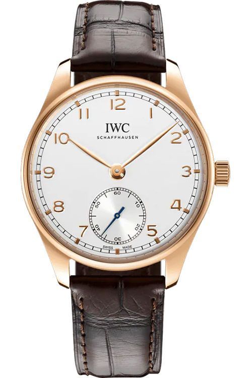 Portuguese  40.4mm in Rose Gold on Brown Alligator Leather Strap with Silver Dial