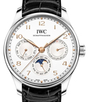 Portofino Perpetual Calender 42.4mm in Steel on Black Alligator Leather Strap with Silver Dial - RG Markers