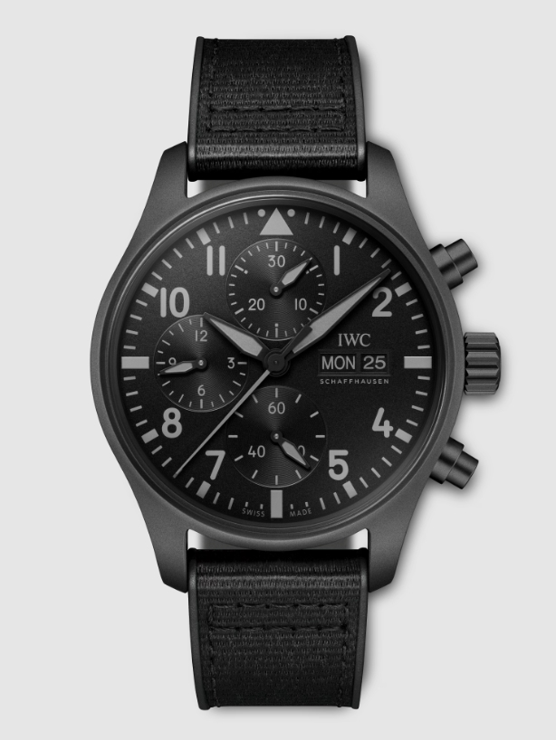 Pilots Chronograph Top Gun 41mm in Ceratanium on Black Rubber and Fabric Inlay Strap with Black Dial