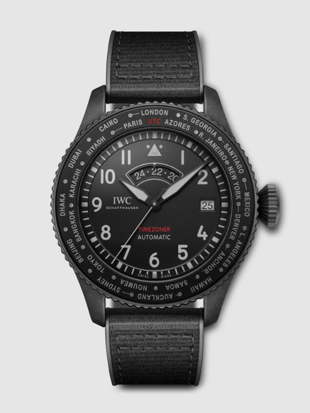 Pilots Timezoner Chronograph 46mm in Ceratanium on Black Rubber and Fabric Inlay Strap with Black Dial