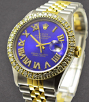 Datejust 36mm in Steel with Yellow Gold Custom Diamond Bezel on Jubilee Bracelet with Custom Blue Roman Diamond Dial