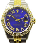 Datejust 36mm in Steel with Yellow Gold Custom Diamond Bezel on Jubilee Bracelet with Custom Blue Roman Diamond Dial