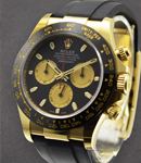 Yellow Gold Daytona on Oyster Flex Rubber Strap Black Dial with Champagne Subdials Dial  ( Paul Newman )