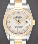 Date 34mm in Steel with Yellow Gold Smooth Bezel on Oyster Bracelet with Ivory Jubilee Arabic Dial