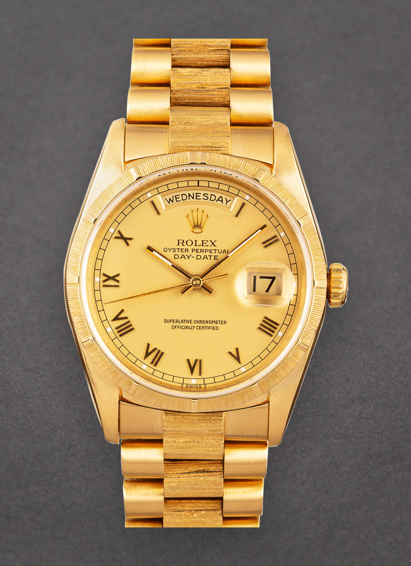 Pre-Owned Rolex Day Date President 36mm in Yellow Gold with Bark Bezel