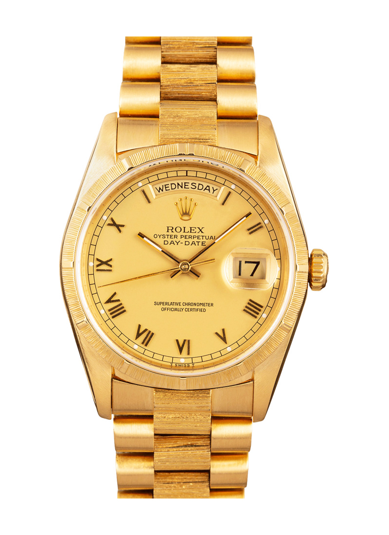 Pre-Owned Rolex Day Date President 36mm in Yellow Gold with Bark Bezel