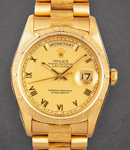 Day Date President 36mm in Yellow Gold with Bark Bezel on Yellow Gold Bark President Bracelet with Champagne Roman Dial