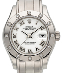 Masterpiece Lady's in White Gold with 12 Diamond Bezel on Pearlmaster Bracelet with White Roman Dial