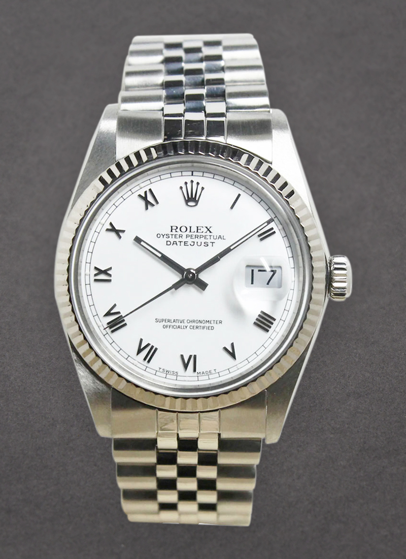 Pre-Owned Rolex Datejust 36mm in Steel with White Gold Fluted Bezel