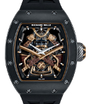 RM047 Tourbillion Samurai in Yellow Gold with Black Ceramic on Black Rubber Strap with Skeleton Dial