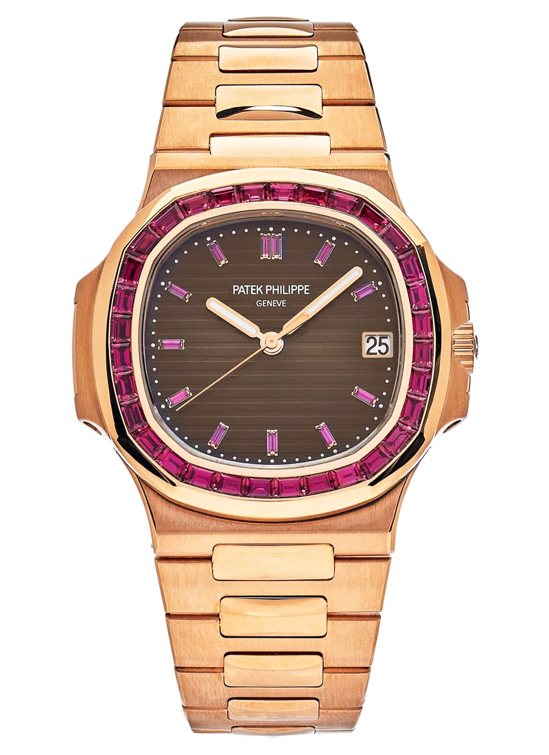 Patek Philippe Nautilus 40.5mm Automatic in Rose Gold with Ruby Diamond Bezel