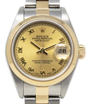 Ladies Datejust 26mm in Steel with Yellow Gold Smooth Bezel on Oyster Bracelet with Champagne Roman Dial