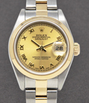 Ladies Datejust 26mm in Steel with Yellow Gold Smooth Bezel on Oyster Bracelet with Champagne Roman Dial