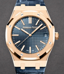 Royal Oak 41mm Automatic in Rose Gold on Blue Crocodile Leather Strap with Blue Dial