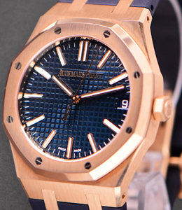 Royal Oak 41mm Automatic in Rose Gold on Blue Crocodile Leather Strap with Blue Dial - Non-50th Anniversary Version