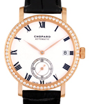 Classic Ladys 38mm in Rose Gold with Diamond Bezel on Black Alligator Leather Strap with White Roman Dial
