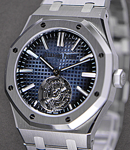 Royal Oak Flying Tourbillon 41mm in Steel Extra Thin on Steel Bracelet with Smoked Blue Dial