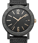 Bvlgari 41mm in Steel and Black PVD on Black Rubber Strap with Black Dial