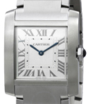 Tank Francaise Medium Size in Stainless Steel on Steel Bracelet with Silver Dial