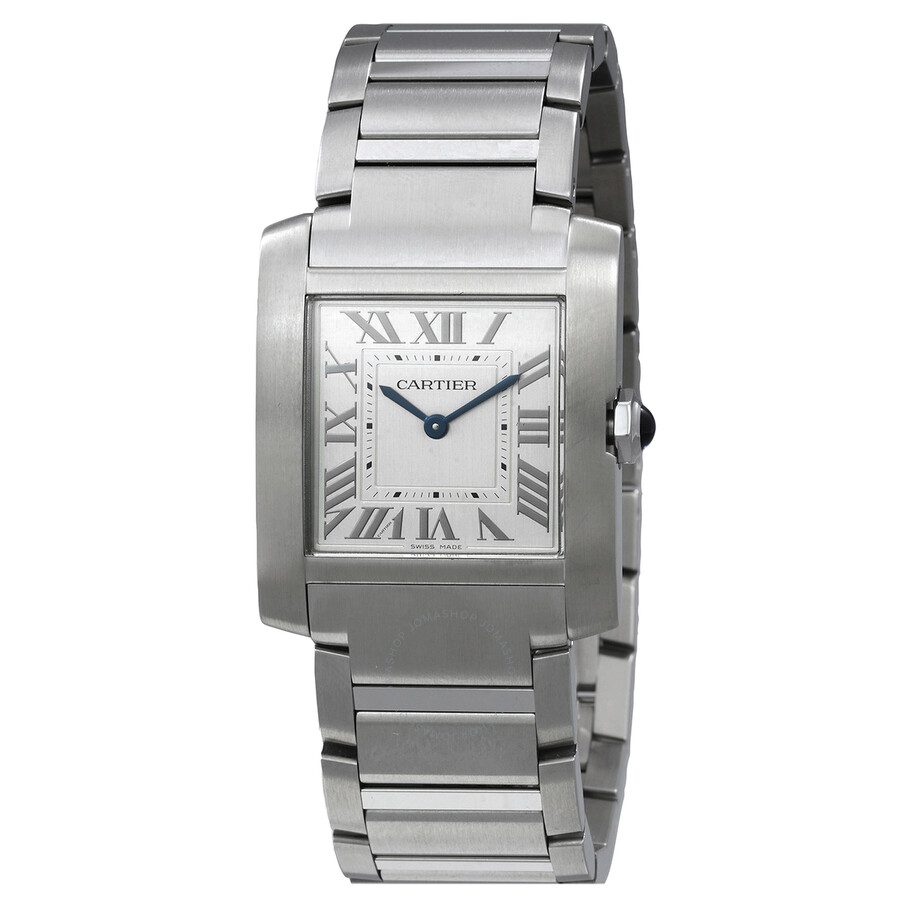 Tank Francaise Medium Size in Stainless Steel on Steel Bracelet with Silver Dial