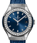 Classic Fusion Mens 33mm Quartz in Titanium with Diamond Bezel On Blue Leather Strap with Blue Dial