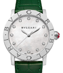 Bvlgari 33mm Automatic in Steel on Green Crocodile Leather Strap with MOP Diamond Dial