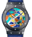 Classic Fusion 45mm in Black Ceramic On Blue Rubber and Alligator Strap with Multicolor Dial