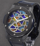 Classic Fusion Vitrail Stained Glass On Blue Rubber and Alligator Strap