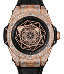 Big Bang Sang Bleu 45mm in Rose Gold with Diamond Bezel & Case on Black Rubber & Calfskin Leather Strap with Black Dial