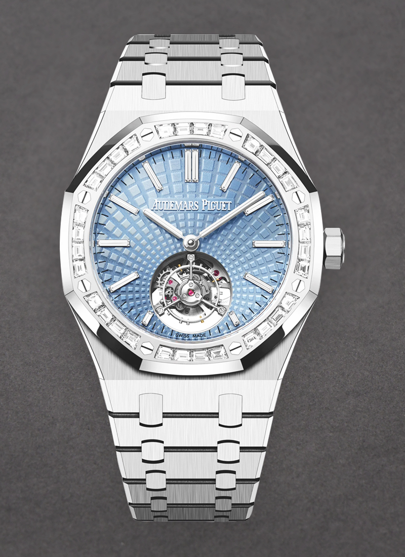 Audemars Piguet Royal Oak Selfwinding Flying Tourbillon 41mm in Platinium with Baguette Diamond Bezel