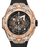 Big Bang Sang Bleu II 45mm in King Gold with Diamonds on Black Rubber Strap with Matte Black Dial