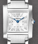 Tank Francaise Small Size in Steel on Steel Bracelet with Silver Dial